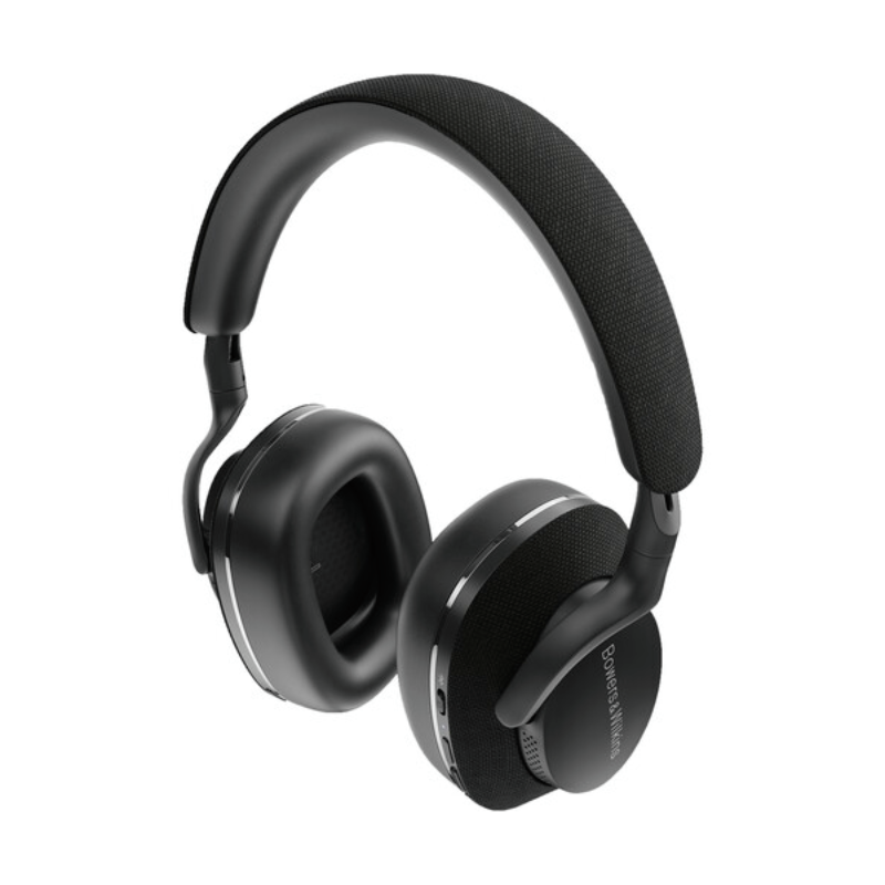 Bowers and Wilkins Px7 S2 black over-ear wireless headphones with padded headband and ear cups featuring fabric accents and metallic trim