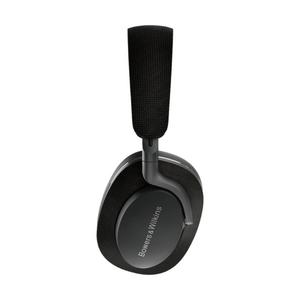 Black Bowers and Wilkins Px7 S2 over-ear headphones with fabric ear cups, padded headband, and dark gray accents shown against white background