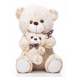 Kirkwood Cuddles cream and beige plush mama and baby teddy bears with brown noses and eyes wearing decorative brown bow ties, 30cm height