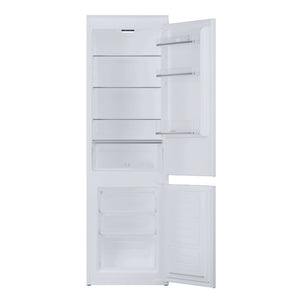 White shower enclosure with sliding door on a white background