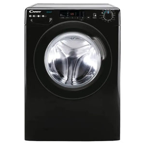 Candy CS148TWBB4/1-80 black freestanding washing machine with 8kg capacity and 1400 spin speed, featuring digital display and control panel