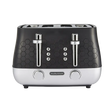 Morphy Richards Cassini 4 slice toaster with black hexagonal patterned top, white base, chrome handles, dual browning dials and function buttons for defrost, reheat and cancel settings