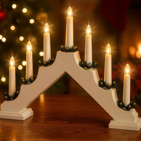 Lumineo Traditional 7 Light Wooden Candlebridge ( Candle Arch ) Mains Operated - White | 
9499675