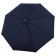 Doppler Nature Automatic Long Umbrella in deep blue with ten panels and wooden handle knob, displayed fully open from above against white background