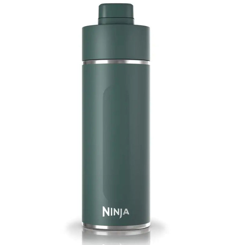 Ninja Thirsti 530ml insulated travel bottle in evergreen with stainless steel band and white logo on white background