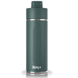 Ninja Thirsti 530ml insulated travel bottle in evergreen with stainless steel band and white logo on white background