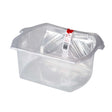 Clear plastic disposable bucket liners three pack with red tag label on transparent storage container