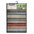 Dosco Eco-Friendly Floor Mat 75cm x 50cm with multicoloured horizontal stripes in green, orange, blue, red and brown on black border, displayed with product packaging and hang tag