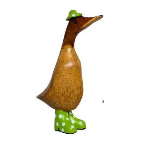 Lucky Ducks Duck with Lime Green and White Spotted Hat and Wellie Boots 22cm | BR24101-095
