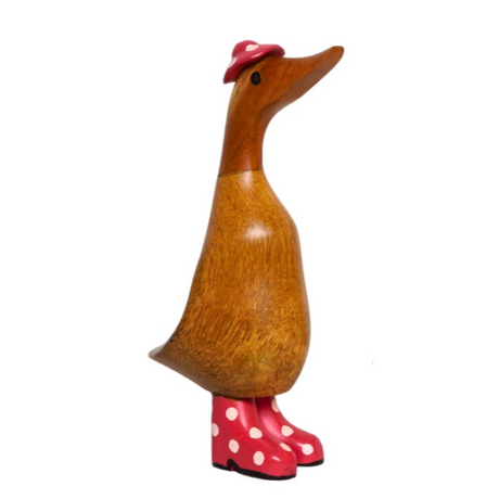 Lucky Ducks Duck with Pink and White Spotted Hat and Wellie Boots 22cm | BR24099-095