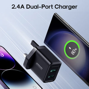 Joyroom 12w Dual Port USB A Charger Plug - Black | HL-TCN01B