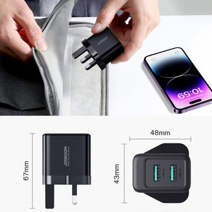Joyroom 12w Dual Port USB A Charger Plug - Black | HL-TCN01B