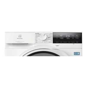 Electrolux white front-load washing machine with 10kg capacity and 1400 spin, featuring digital display showing 40°C temperature and 1400 RPM, control panel with dial and buttons, model EFI63142UD