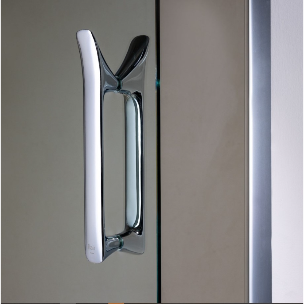 Flair ETO Quadrant Shower Enclosure handle in chrome and matte black finish showing modern design on glass door