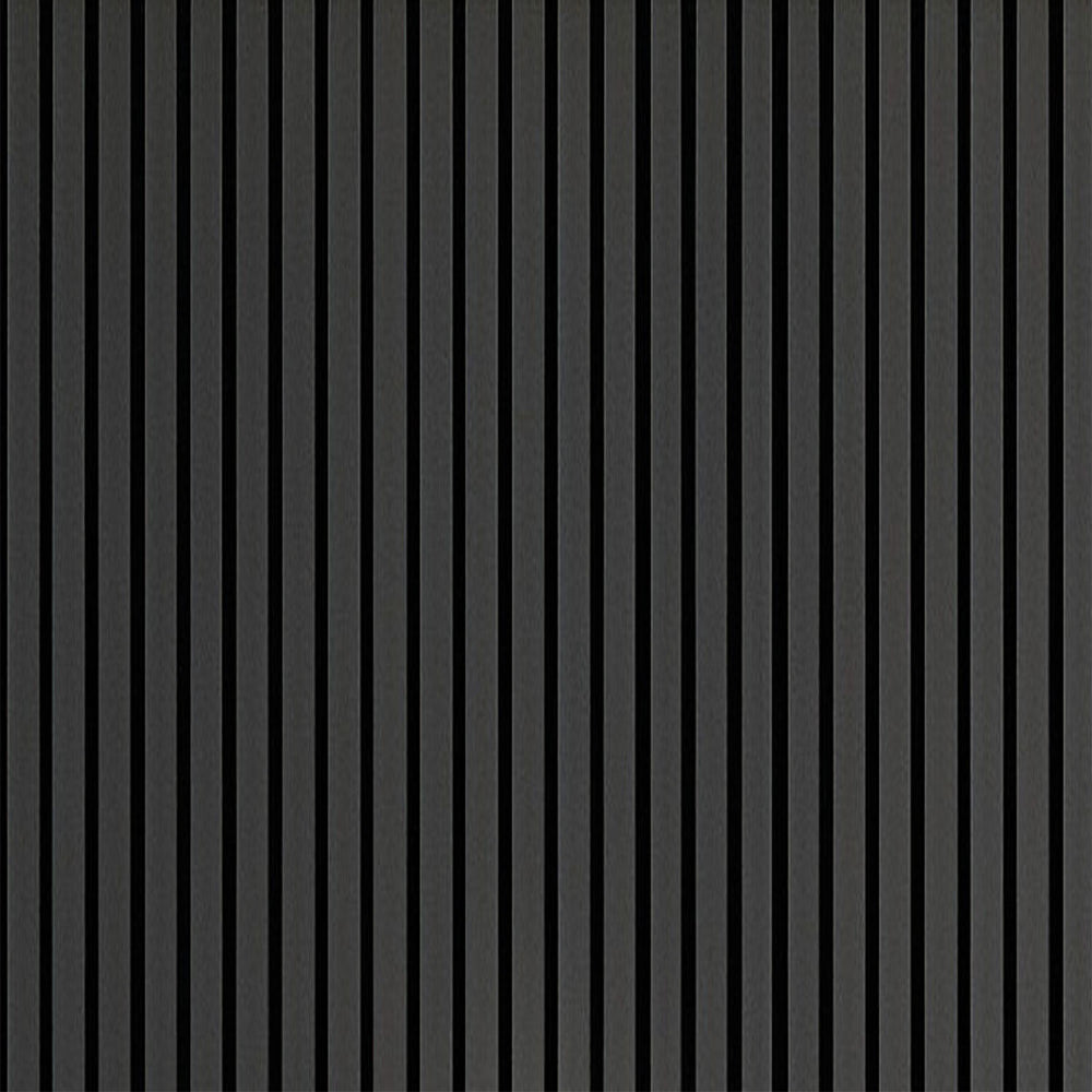 Acoustic wall panel in dark ebony finish with vertical ribbed texture pattern, 600mm x 2400mm dimensions