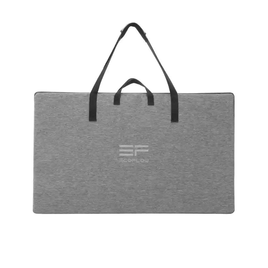 EcoFlow 400W lightweight portable solar panel in gray with black carrying handles and EcoFlow branding displayed against white background