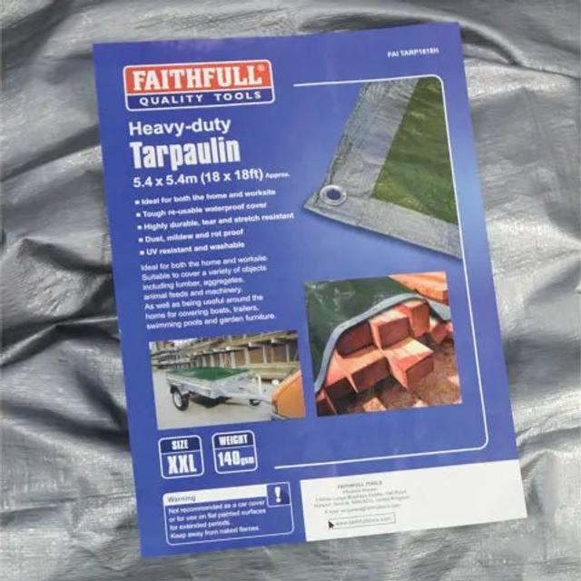 Faithfull Tarpaulin Green/Silver 5.4 Metre x 3.6 Metre ( 18ft x 12ft ) 80gsm | FAITARP1812