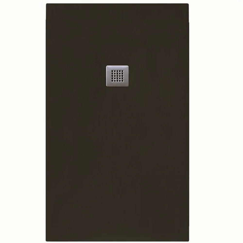 Flair Gemstone Slate Rectangular Shower Tray in charcoal grey with integrated square drain cover and 25mm height, viewed from above
