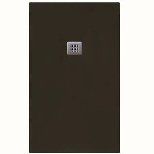 Flair Gemstone Slate Rectangular Shower Tray in charcoal grey with integrated square drain cover and 25mm height, viewed from above
