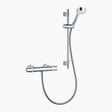 Mira Relate exposed bar mixer shower in polished chrome with round showerhead, handheld spray, flexible hose and wall-mounted thermostatic valve