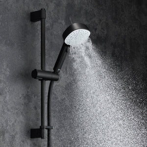 black shower head with hose and control on a white background