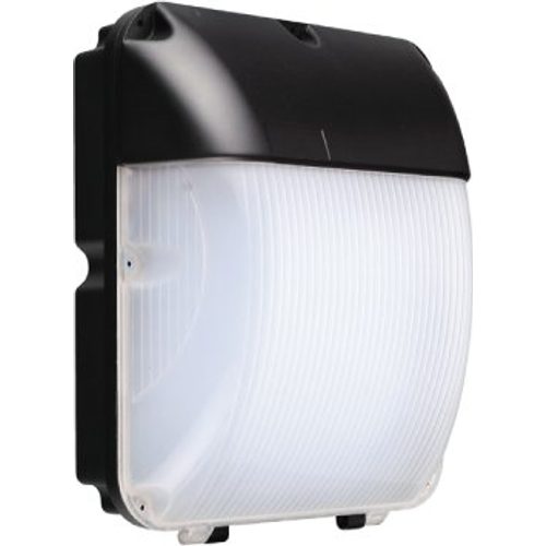 Black and white LED outdoor wall light with photocell sensor and ribbed polycarbonate diffuser, slim rectangular design mounted on wall surface