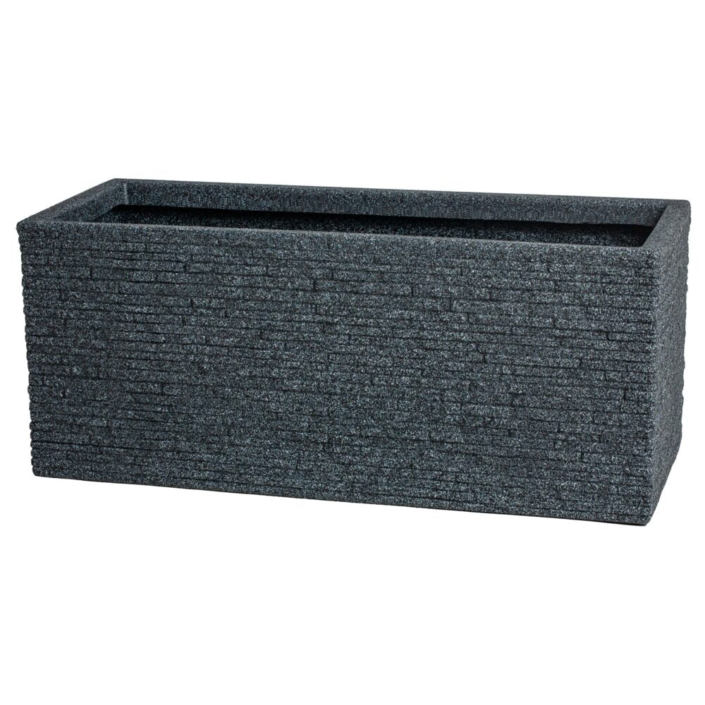 Strata Slate Trough Garden Planter Pot in Ash grey textured finish, rectangular shape with drainage hole, modern design suitable for outdoor gardening