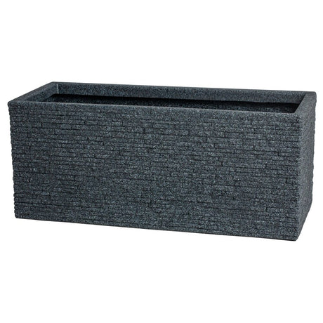 Strata Slate Trough Garden Planter Pot in Ash grey textured finish, rectangular shape with drainage hole, modern design suitable for outdoor gardening