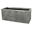 Grey stone slate rectangular garden planter trough with textured brick pattern finish and black plastic liner insert