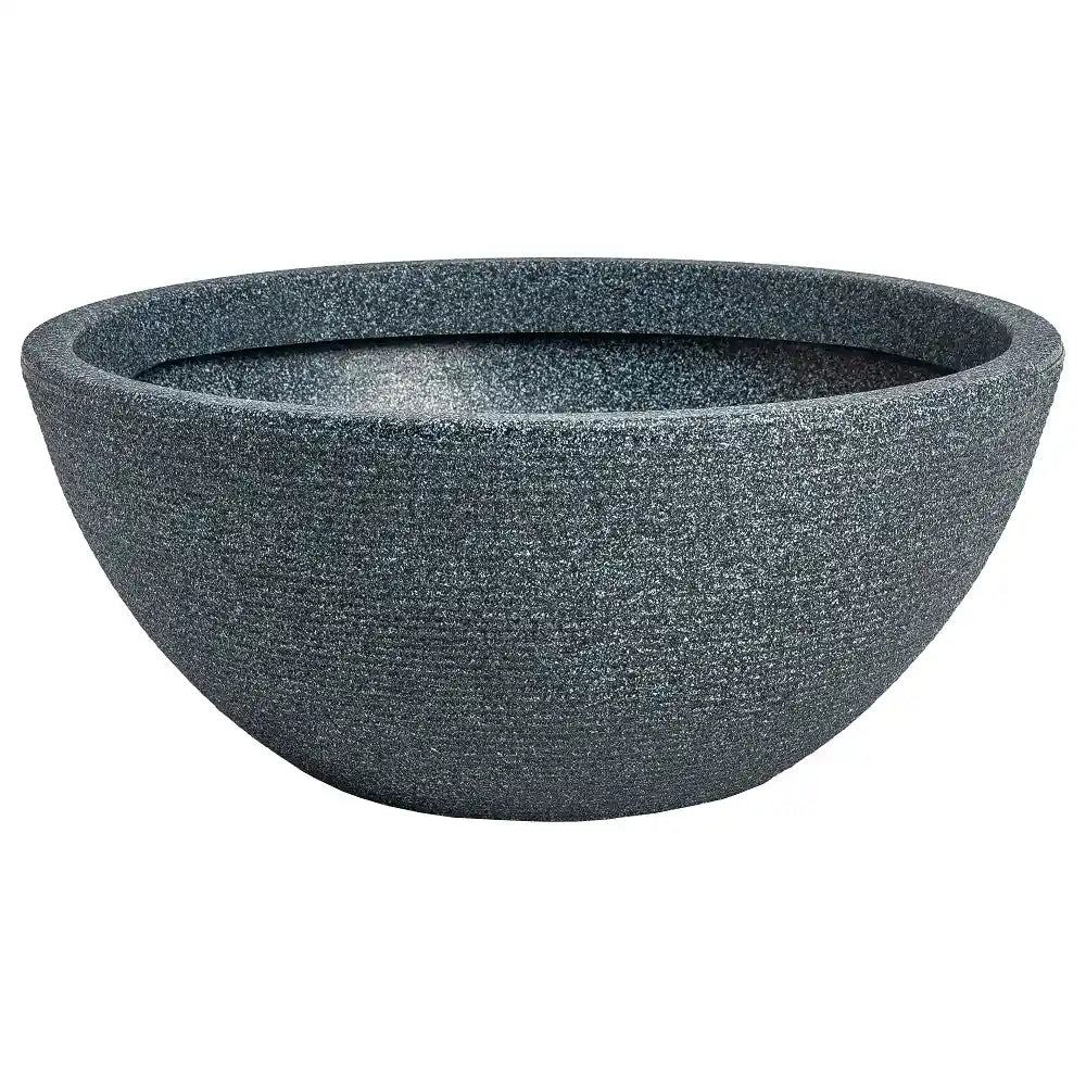 Strata Valencia small garden planter in ash grey with speckled stone texture finish, bowl-shaped design with wide rim, suitable for outdoor landscaping