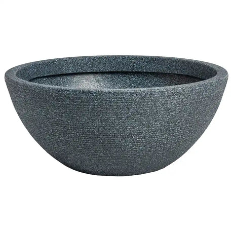 Strata Valencia small garden planter in ash grey with speckled stone texture finish, bowl-shaped design with wide rim, suitable for outdoor landscaping