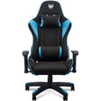 Acer Predator gaming chair with black and blue upholstery, featuring lumbar support pillow, 4D adjustable armrests, high backrest with Predator logo, and five-point base with caster wheels