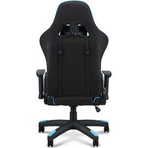 Acer Predator gaming chair in black with blue accents, featuring lumbar support, adjustable 4D armrests, high-back design, and five-star base with casters