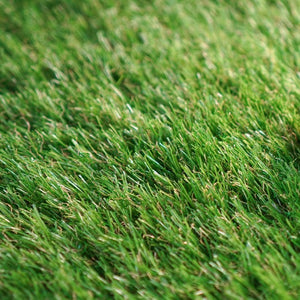 Close-up view of Greenfx Sorrento artificial grass showing dense green synthetic turf blades with natural texture, 38mm pile height in a 1 metre x 4 metre roll format