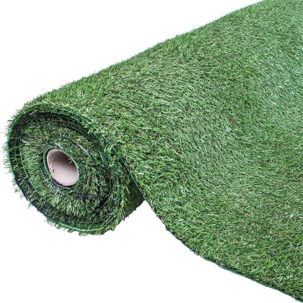 Rolled green artificial grass displaying 38mm pile height with white backing visible on the curl, Greenfx Sorrento brand, 1 metre by 4 metre roll shown against white background