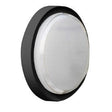 Black round LED bulkhead light with frosted white diffuser, IP65 rated outdoor wall or ceiling fixture, 18w Greenlamp Vega model