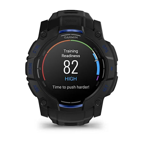 Black smartwatch with blue band on a white background