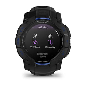 Garmin smartwatch displaying fitness metrics on a white background