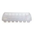 Clear plastic ice cube tray with hinged lid and fourteen square compartments, Whitefurze PL2203 model