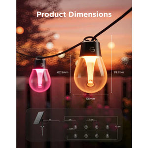 Govee Outdoor Solar String Lights - 33f t/ 10 Metre IP67 - Multi Coloured | H3001311