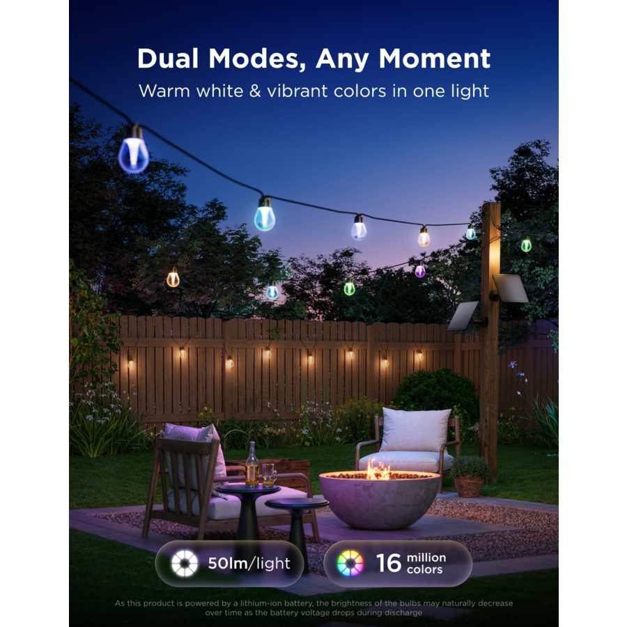 Govee Outdoor Solar String Lights - 33f t/ 10 Metre IP67 - Multi Coloured | H3001311