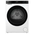 Haier X Series 5 8kg heat pump tumble dryer in white with black control panel, digital display and rotary dial, front-facing with closed door showing perforated black drum interior