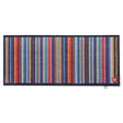 Hug Rug Runner Mat 65cm x 150cm striped design featuring vertical stripes in red, blue, orange, green and navy on dark navy border, flat lay product view