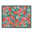 Hug Rug runner mat 65cm x 150cm featuring a Tumbling Tulips design with red, pink and orange flowers on a teal green background with cream foliage