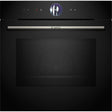 Bosch Series 8 black built-in electric pyrolytic smart oven with integrated microwave featuring digital display and stainless steel handle