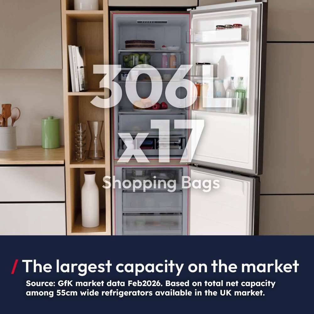 Hoover 185cm 60/40 Fridge Freezer - Inox | HONCQ3T518ENXK