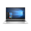 Teqcycle remanufactured HP EliteBook 840 G7 laptop with silver aluminum chassis, 14-inch display showing Windows 10 start menu, black keyboard, and touchpad, front-facing product photo on white background