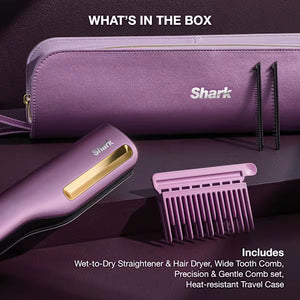 Shark SilkiPro Straight Hair Straightener + Dryer in One Tool with Heat-Resistant Storage Case - Plum Satin | HT401UKPU