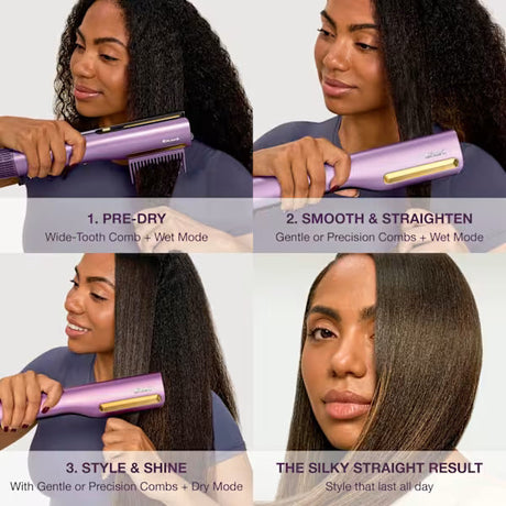 Shark SilkiPro Straight Hair Straightener + Dryer in One Tool with Heat-Resistant Storage Case - Plum Satin | HT401UKPU