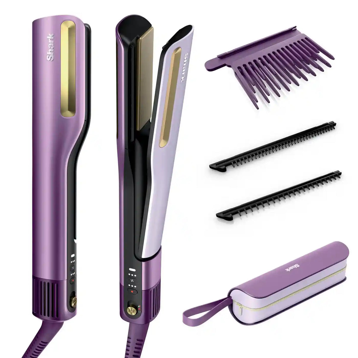 Shark SilkiPro Straight Hair Straightener + Dryer in One Tool with Heat-Resistant Storage Case - Plum Satin | HT401UKPU